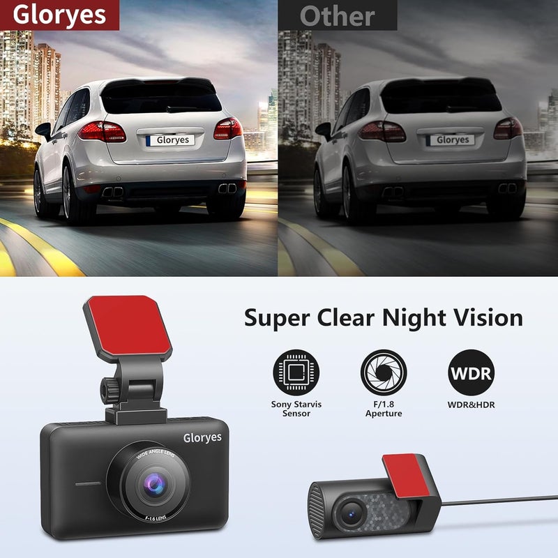 Gloryes 2025 4K Dash Cam Pro Car Camera - Dash Cam Front and Rear,4K/3840 True Dash Camera for Cars,Dash Cams 3.0'' IPS Screen,IR Night Vision,24H Parking,Loop Recording,Free 32G SD Card,Support 512GB - Image 4